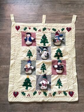 Quilted Wall Hanging with 3D Snowman & Christmas Tree Appliqué Homemade 29x34